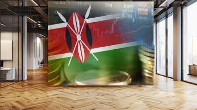 Stock market investment trading financial, coin and Kenya flag or Forex for analyze profit finance business trend data background. Wall mural