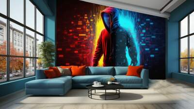 Portrait of an anonymous dangerous hacker in cyber security concept made with Generative AI Wall mural