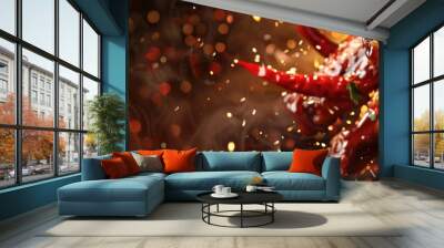 glazed barbecue wings with flames and embers, perfect for food-related content Wall mural