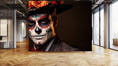 Halloween dark fantasy concept. gentleman skeleton in autumn colors. Wall mural