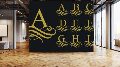 Curly font caligraphic alphabet. vector Wall mural