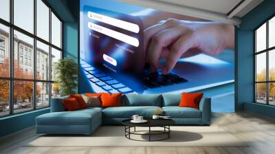 virtual cyber security, information security and encryption, secure access to user's personal information, secure Internet access cybersecurity. Wall mural