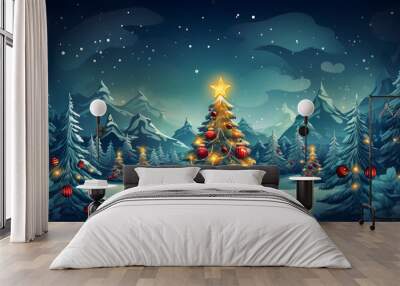 christmas tree in the night winter themed Wall mural