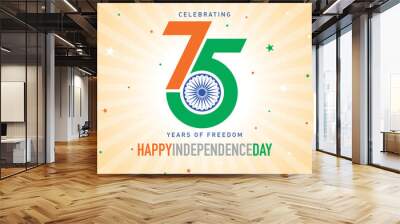 Celebrating 75 years of freedom of India, Happy Independence Day on 15th of august, 2022. Web Banner, SM post, digital ad, logo, mnemonic, template design, unit, icon, concept, poster, creative vector Wall mural