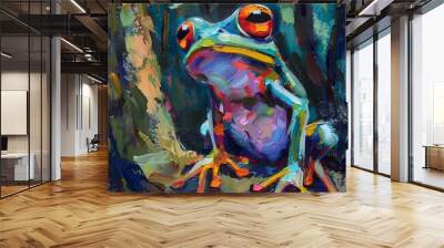 abstract surreal vibrant frog with big eyes , cartoon style  Wall mural