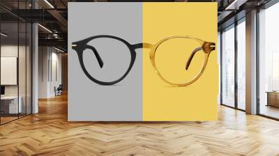 beige and black plastic color eye glasses isolated on background, ideal photo template for display or advertising sign or for a web banner Wall mural