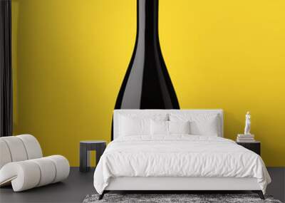 bottle of sparkling wine with cork on a colored background yello Wall mural