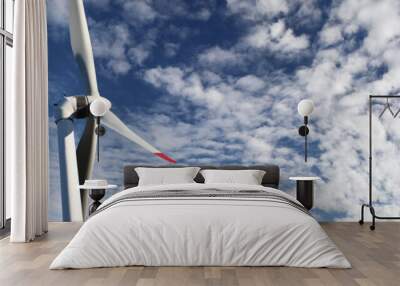 energy wind turbines on blue sky with clouds Wall mural