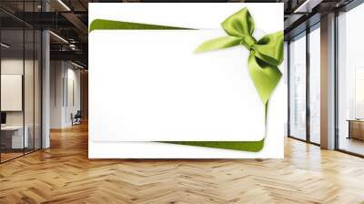 gift card with green ribbon bow Isolated on white background Wall mural