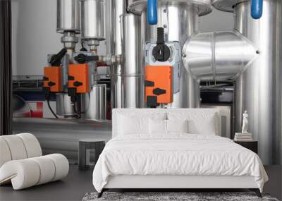 pipes and faucet valves of heating system in a boiler room Wall mural