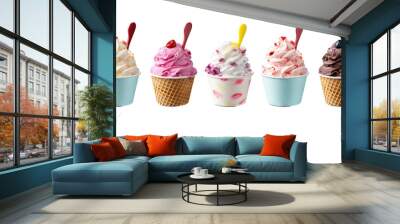 Assorted flavor ice cream scoop in white paper cup mockup template on transparent background, perfect for artwork and design projects, isolated PNG file Wall mural