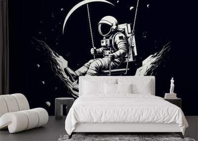 Astronaut having fun on the moon: creative illustration for t-shirt design Wall mural