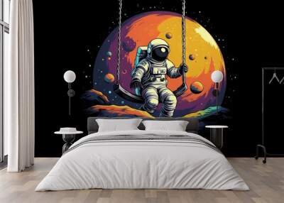 Astronaut having fun on the moon: creative illustration for t-shirt design Wall mural