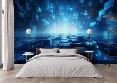 Blue geometric shape abstract technology background with hexagons and circles Wall mural