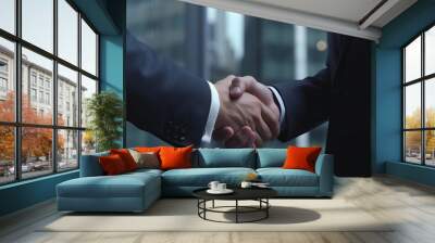 Businessmen making handshake with partner, greeting, dealing, merger and acquisition, business cooperation concept, for business, finance and investment background, Generative AI Wall mural