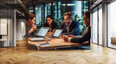 Diverse team of professionals working together on a project in a modern office Wall mural