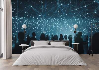 Globalization and technology concept: people connected by a network of illuminated lights representing global communication and digital connectivity Wall mural