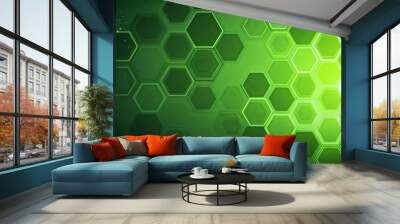 Green hexagonal pattern on abstract background. Vector illustration of molecular structure and communication concept for science and technology. Wall mural