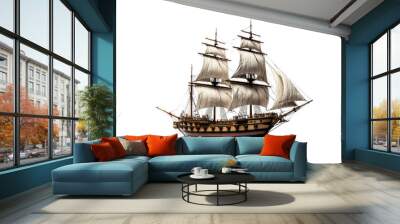 High-resolution PNG image of a detailed ship isolated on a crisp transparent background for nautical-themed design projects, illustrations, and digital artwork in maritime settings. Wall mural