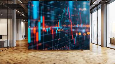 In-depth analysis of market trends: digital graph illustrating fluctuations in stock trading volumes and prices Wall mural