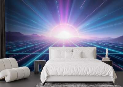 laser background Futuristic horizon background technology backdrop Modern Abstract 3D Illustration. Wall mural