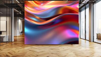 Metallic abstract wavy liquid background layout design tech innovation - abstract background with waves - abstract colorful background, Generative AI Wall mural