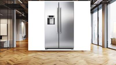 Modern double-door refrigerator isolated on transparent background for home appliance design, kitchen layout visualizations, and interior decor projects in high-resolution PNG format. Wall mural