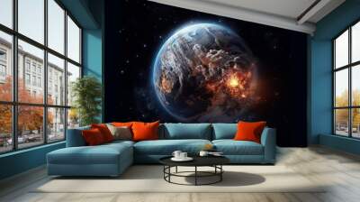 Planet in space - Sphere of nightly Earth planet in outer space, Generative AI Wall mural