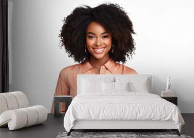 Portrait of a beautiful young African American woman holding a phone isolated on transparent background PNG Wall mural