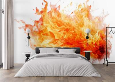 Realistic fire flames isolated on transparent background. High-quality PNG image of burning fire effect for design projects Wall mural