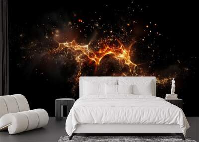 Sparks and embers flying up in the dark sky, creating a dazzling light effect on a black background Wall mural