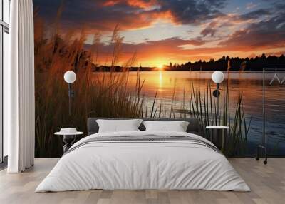 sunset over lake Wall mural