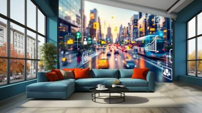 Urban Smart City Network, Data and Technology Wall mural