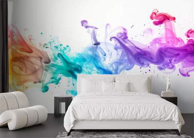 Vibrant Color Splash on Clear White Background, Colorful Paint Splatter on Clear White Background Wall mural