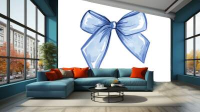 A hand illustrated bow in blue with a digital watercolour colouring. Against a transparent background. Wall mural