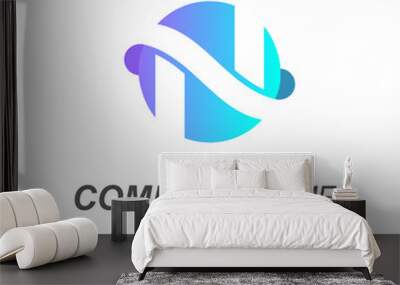 circle letter n logo, globe + letter n Wall mural