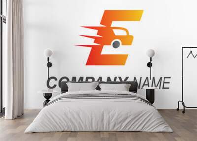 express truck delivery logo, letter e with truck icon for delivery business Wall mural