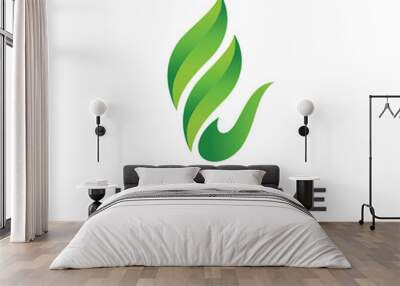 letter E and leaf logo template with 3d green color style Wall mural