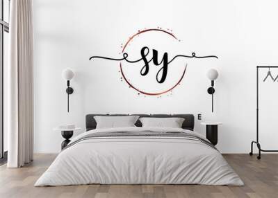 letter SY YS minimalist feminine handwriting logo. vector design of wedding invitation badges, fashion, beauty, Wall mural