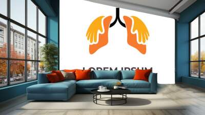 lungs care logo design, lungs and hand, combination logo with flat yellow and orange color style Wall mural