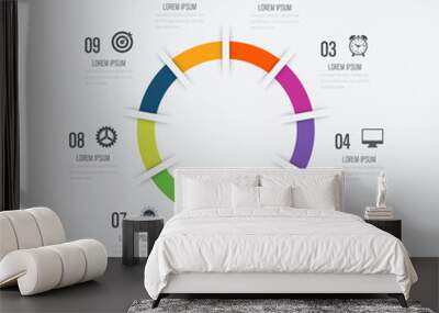 Infographics template 9 options with circle Wall mural