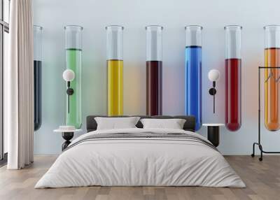 Test tube displayed on a solid light background, emphasizing its glass structure and suitability for scientific applications in labs. Wall mural