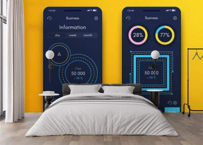 Vector graphics mobile infographics with three and two options. Template for creating mobile applications, workflow layout, diagram, banner, web design, business reports with 3 and 2 steps Wall mural