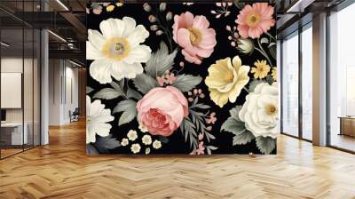 a floral pattern with many different flowers Wall mural