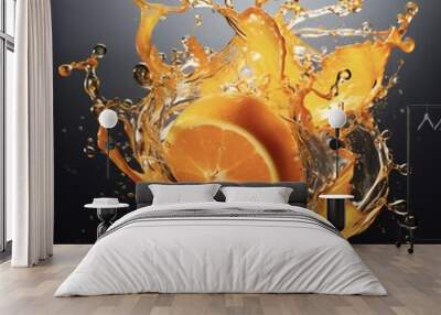 orange in water splash Wall mural