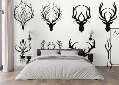 set of hand drawn deer horn silhouette Wall mural