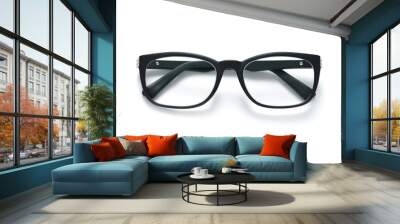 Black frame eyeglasses isolated on white background Wall mural