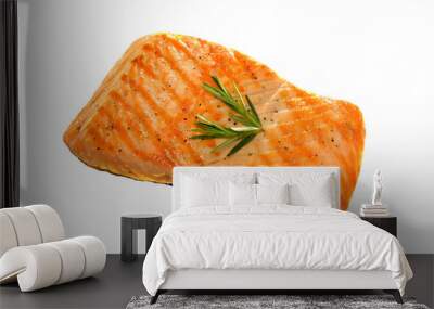 Grilled salmon isolated on white background. Wall mural