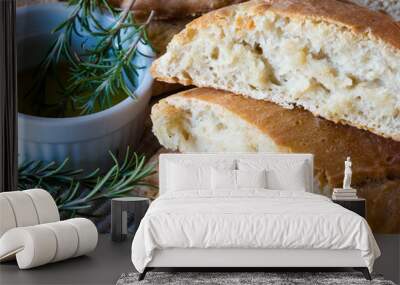 Ciabatta bread with fresh rosemary Wall mural