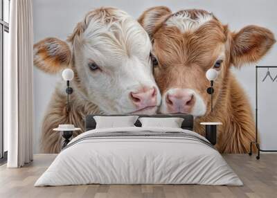 Horizontal AI illustration close-up of two affectionate calves. Animals concept. Wall mural